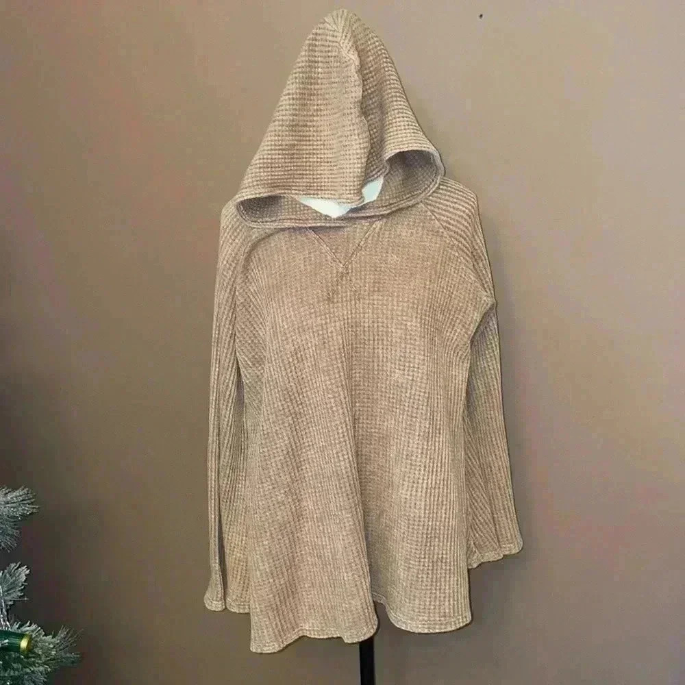 Blue Buttercup hooded top waffle knit relaxed fit size small